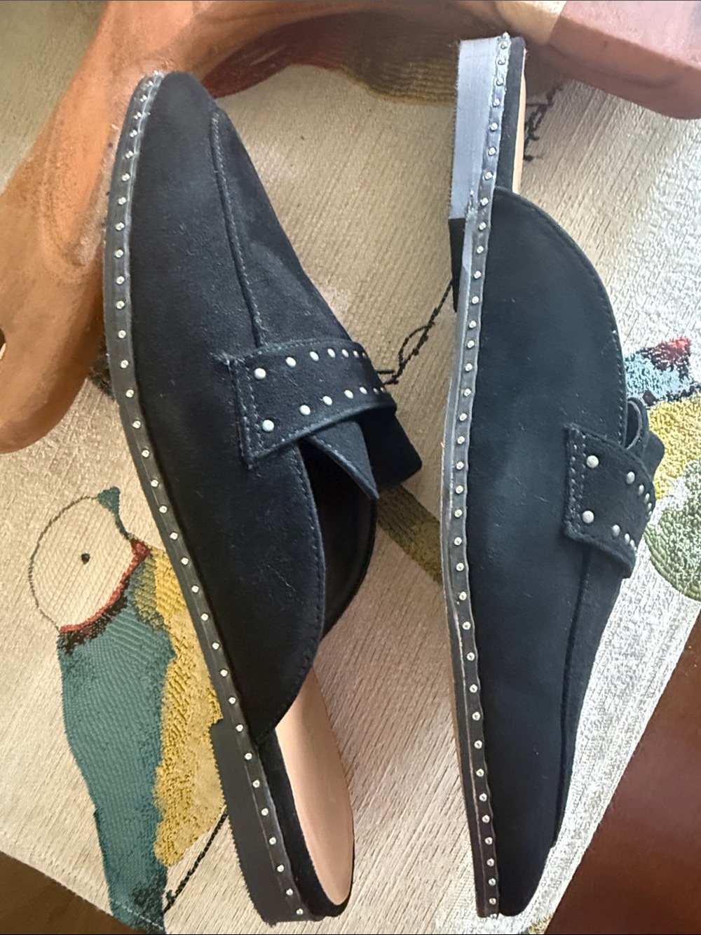 Aldo Black Suede Studded Pointed-Toe Mules 8 - Picture 6 of 7